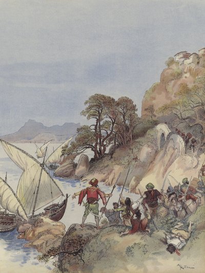 Los Barbarrojas aterrorizan la costa del Mediterráneo, llevándose a los habitantes para venderlos como esclavos de Albert Robida