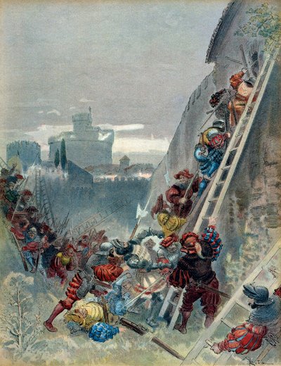 Séptima Guerra Italiana (1526-1529): Muerte de Carlos III de Borbón (1490-1527) en el sitio de Roma el 6 de mayo de 1527 de Albert Robida