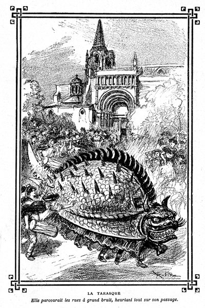 Tarasque de Tarascón, monstruo fabuloso del folclore de Provenza: ilustración de Albert Robida del libro escolar "Elección de lecturas" de A Mironneau, Librairie Armand Colin 1911 - de Albert Robida