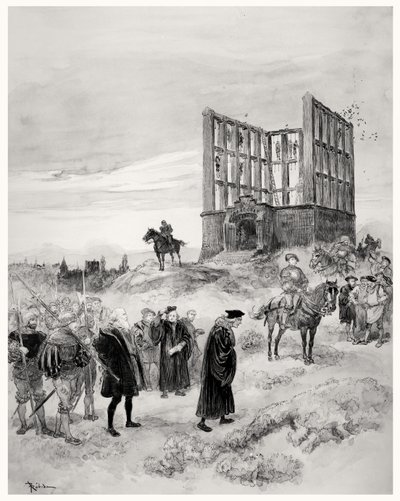 El Superintendente Jacques de Semblancay (c.1445-1527) condenado a muerte, subiendo al patíbulo de Montfaucon, 1909 de Albert Robida