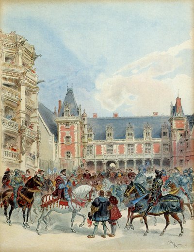 La corte de Francisco I (1494-1547) en el castillo real de Blois, antes de 1524. Ilustración de Albert Robida