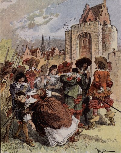 La timidez del Capitán Bellormeau - “Madame de Malicorne cayó en los brazos de un sargento”. Personaje del libro de Albert Robida. Portada “El Pequeño Francés ilustrado” del 20/01/1900. de Albert Robida