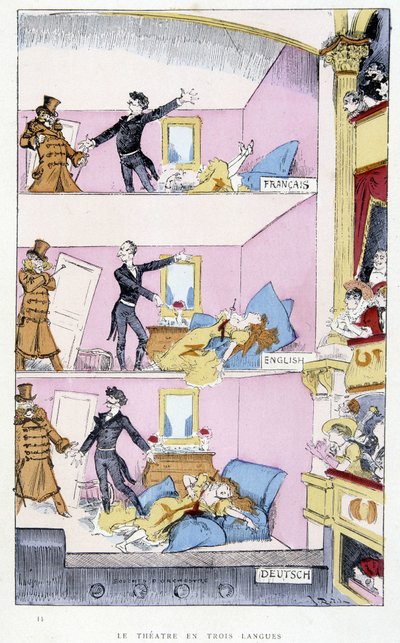 El teatro en tres idiomas - en "El siglo XX" por Robida de Albert Robida