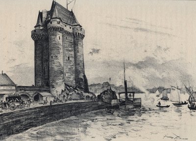 La torre Solidor fortificada en Saint-Malo, distrito de Saint-Servan - Vieja Francia - Bretaña - texto, dibujos y litografías, por Albert Robida (1848-1926). de Albert Robida