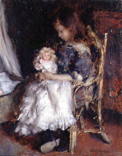Niña sosteniendo su muñeca de Albert Roelofs