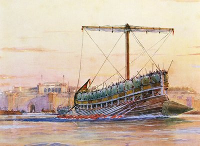 Galera asiria, acuarela de Albert Sebille (1874-1953) de Albert Sébille