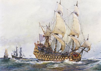 Barco francés de primera clase en tiempos de Colbert (siglo XVII), acuarela de Albert Sebille (1874-1953) de Albert Sébille