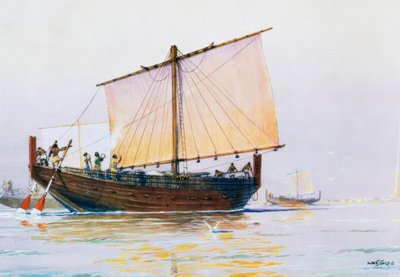 Buque mercante fenicio llegando a Pharos de Albert Sébille