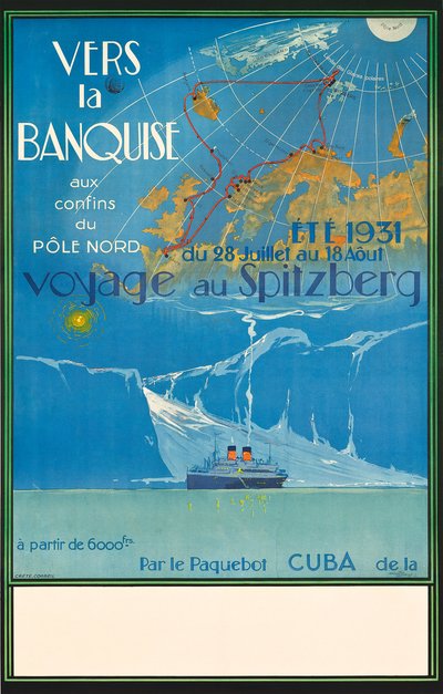 Cartel publicitario de un viaje a Spitzberg, Noruega, c.1931 (litografía en color) de Albert Sébille