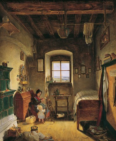 La viuda del hombre Landwehr (Bauernstube) de Albert Schindler