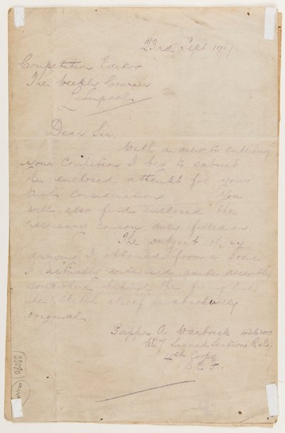 Carta al editor del concurso, 23 de septiembre de 1917 de Albert Warbrick