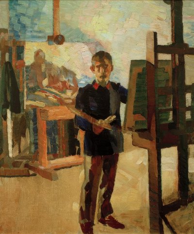 Autorretrato con la Litewka azul de Albert Weisgerber