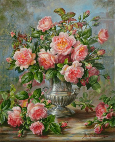 Rosas de Elegancia Inglesa en un jarrón de plata de Albert Williams