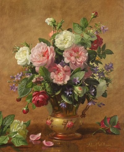 Rosas en un jarrón esmaltado en rosa, 1995 de Albert Williams