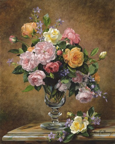 Rosas en un jarrón de vidrio de Albert Williams