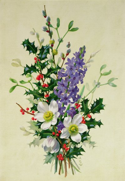 Rama de Rosa Canina, Acebo, Muérdago y Espuela de Caballero de Albert Williams