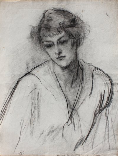 Retrato de medio cuerpo de una niña joven, inclinada hacia adelante, c.1910 de Albert de Belleroche