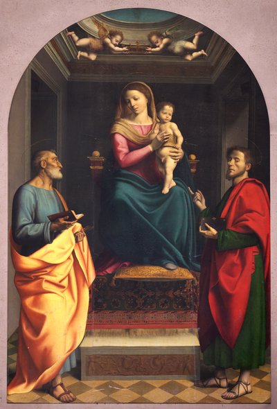 Virgen con los santos Pedro y Lucas, primeros veinte años del siglo XVI (pintura) de Albertino (attr.to) Piazza