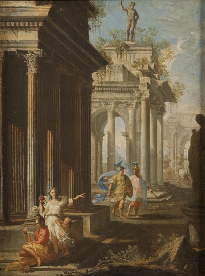 Niña leyendo en el templo corintio, c.1710 de Alberto Carlieri