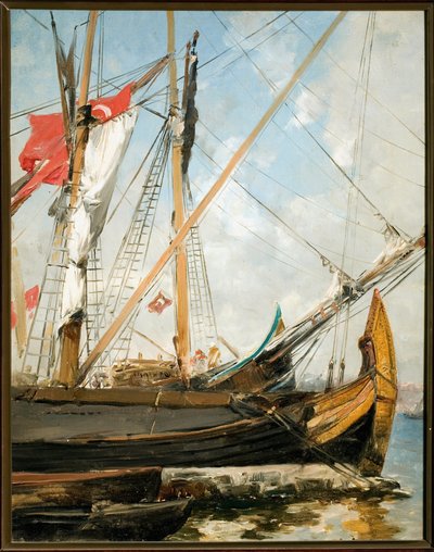 Veleros en el Bósforo en Turquía. Pintura de Alberto Pasini (1826-1899) siglo XIX. Génova, Galleria d