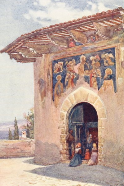 Capilla de los Peregrinos, Asís (litografía en color) de Alberto Pisa