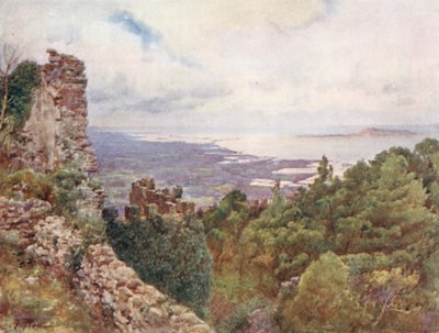 Costa cerca de Trapani e Isla de Aigousa, Escena de la Victoria Naval Romana, 242 a.C. de Alberto Pisa