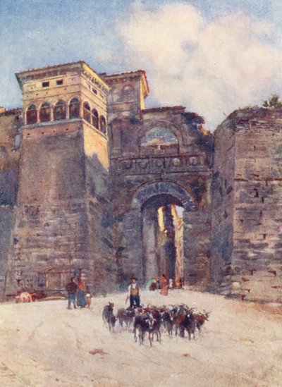 Porta Augusta, Perugia (litografía en color) de Alberto Pisa