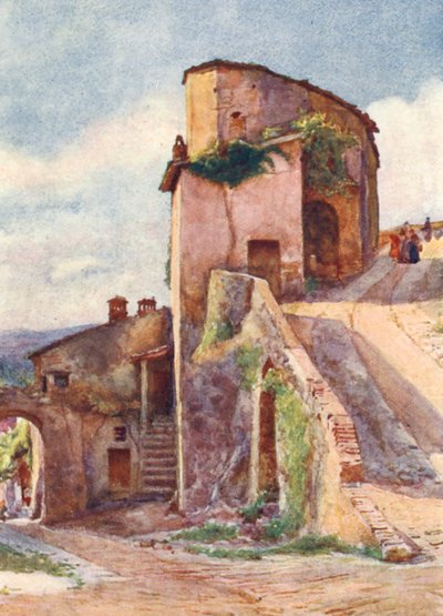 Porta Veneris, Spello (litografía en color) de Alberto Pisa