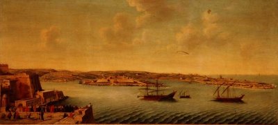 Vista de Valetta con barcos de la Orden de los Caballeros de San Juan de Alberto Pullicino