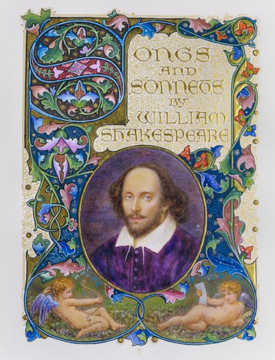 Frontispicio del libro con un retrato en color de William Shakespeare realizado por el artista Alberto Sangorski. de Alberto Sangorski