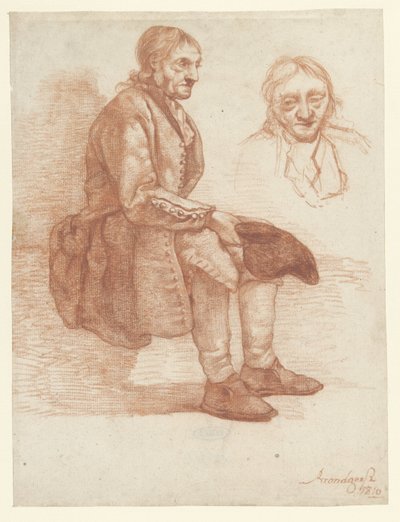 Anciano sentado, mirando a la derecha, con la cabeza repetida de Albertus Brondgeest