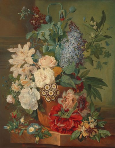 Flores en un jarrón de terracota de Albertus Jonas Brandt