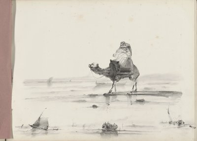 Hombre montando un camello a lo largo de una costa de Albertus van Beest