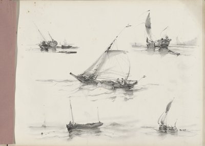 Hoja de estudio con veleros en el agua. de Albertus van Beest