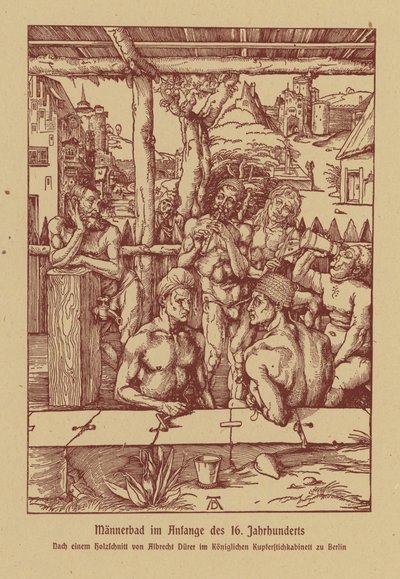 Baño de hombres, principios del siglo XVI (litografía en color) de Albrecht (after) Durer or Duerer