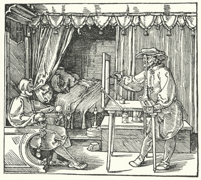 Método para producir una imagen a escala marcando los contornos del objeto en una hoja de vidrio de Albrecht (after) Durer or Duerer