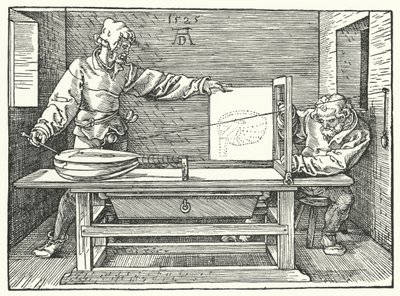 El uso de cuerdas para construir una imagen en perspectiva de un laúd de Albrecht (after) Durer or Duerer
