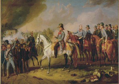 El mariscal de campo Johann Joseph Wenzel Radetzky y su estado mayor ante Milán ... (pintura sobre lienzo) de Albrecht Adam