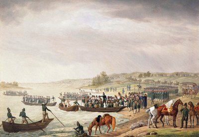 Cuerpo italiano de Eugene de Beauharnais cruzando el Niemen el 30 de junio de 1812, 1815 de Albrecht Adam