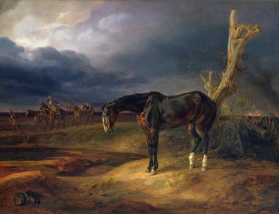 Caballo sin dueño en el campo de batalla en Moshaisk en 1812, 1834 de Albrecht Adam