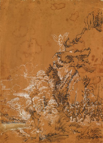 Paisaje forestal con ángeles y mercenarios de Albrecht Altdorfer