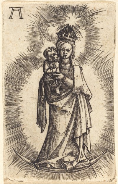 Madonna y el niño de pie con una media luna de Albrecht Altdorfer
