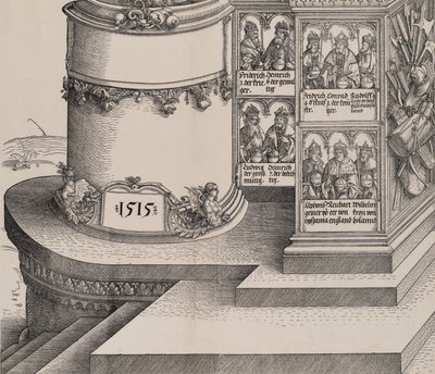Retratos de los familiares de Maximiliano, y la base de la columna exterior izquierda con la fecha 1..., 1515 de Albrecht Altdorfer