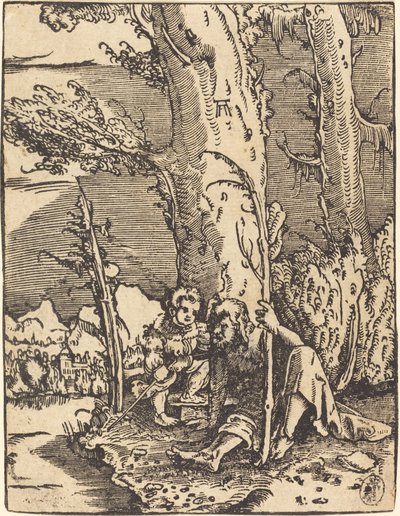 San Cristóbal sentado junto a la orilla de un río de Albrecht Altdorfer