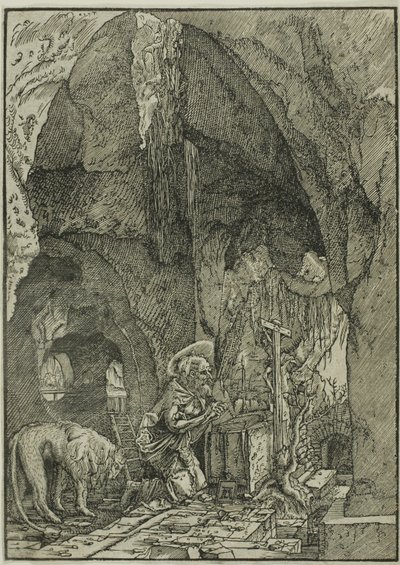 San Jerónimo en penitencia, en una cueva de Albrecht Altdorfer