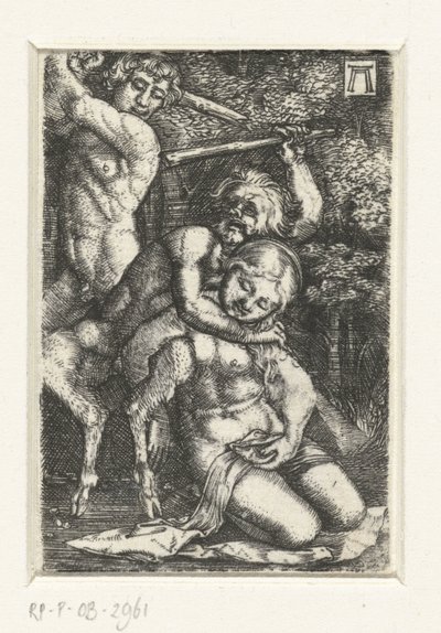 Sátiro y un hombre pelean por una mujer de Albrecht Altdorfer
