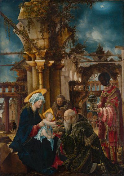 La adoración de los Reyes Magos, c.1530-35 (técnica mixta sobre madera de tilo) de Albrecht Altdorfer