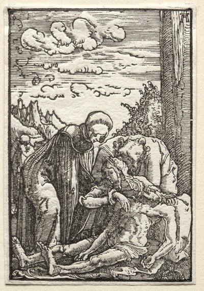 La caída y redención del hombre: El lamento bajo la cruz, c. 1515 de Albrecht Altdorfer