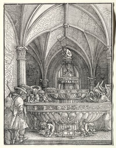 La Sagrada Familia en la huida a Egipto en una fuente, c. 1520 de Albrecht Altdorfer