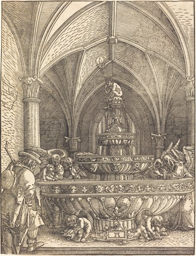 El descanso en la huida a Egipto en una fuente de Albrecht Altdorfer